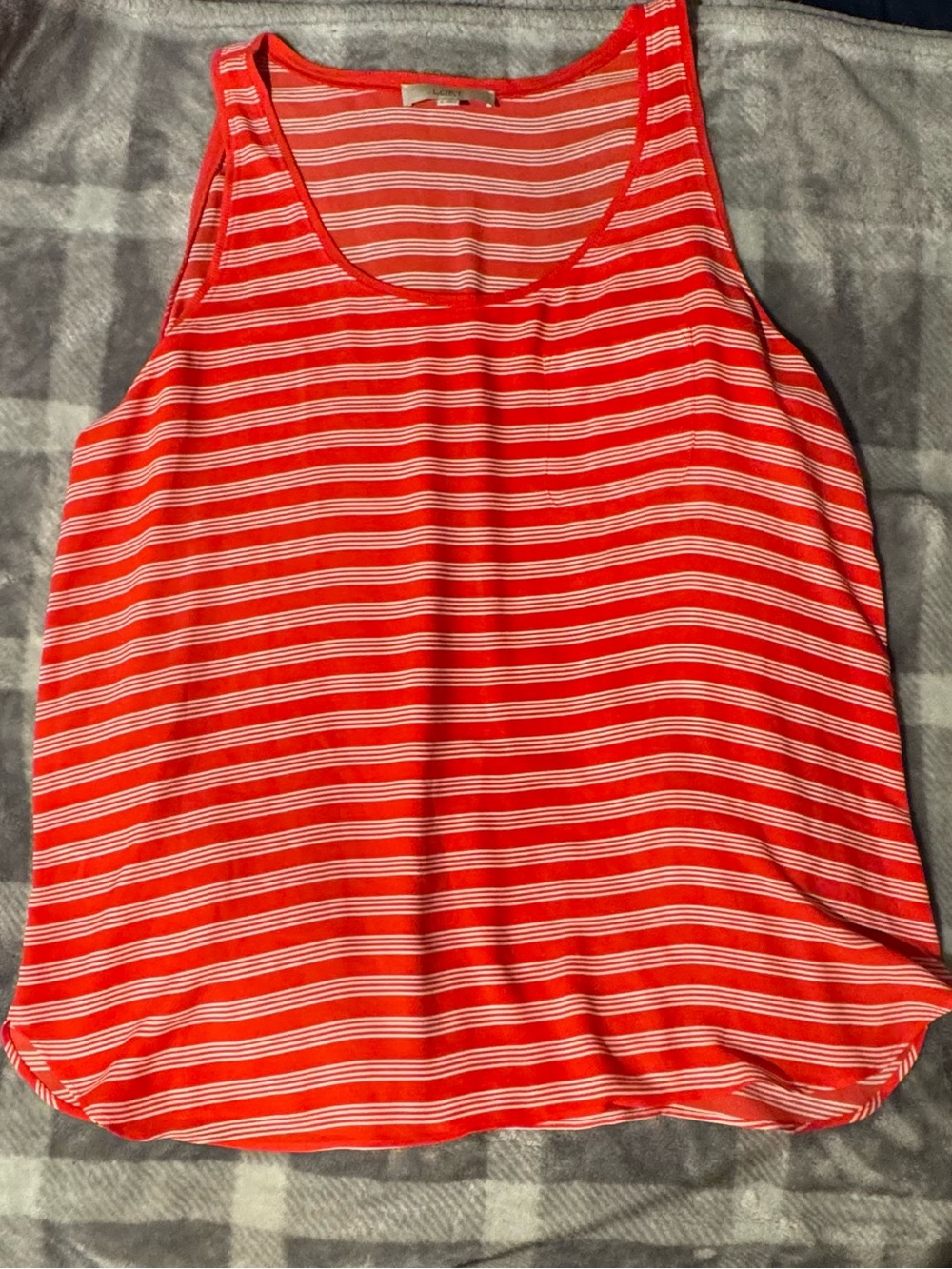 LOFT Red and White Striped Tank Top